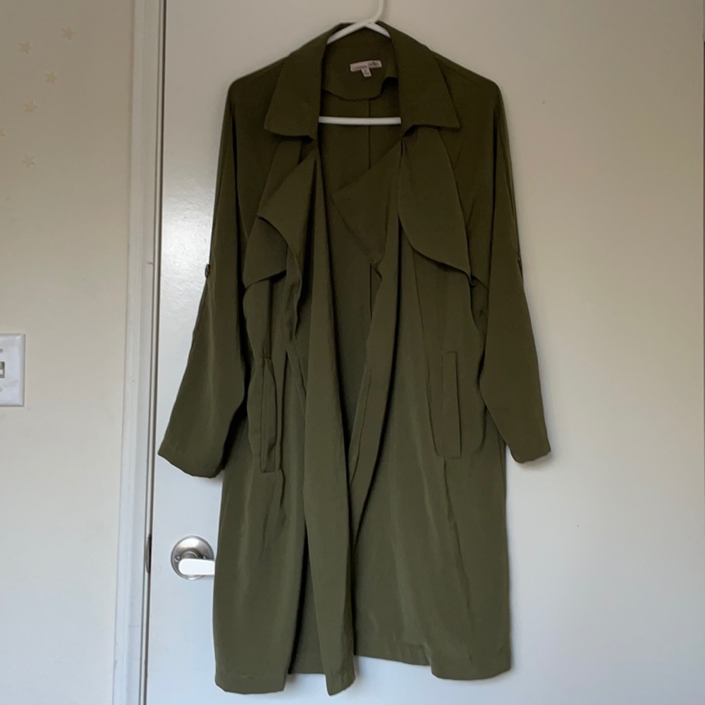 Olive green drapey trench coat